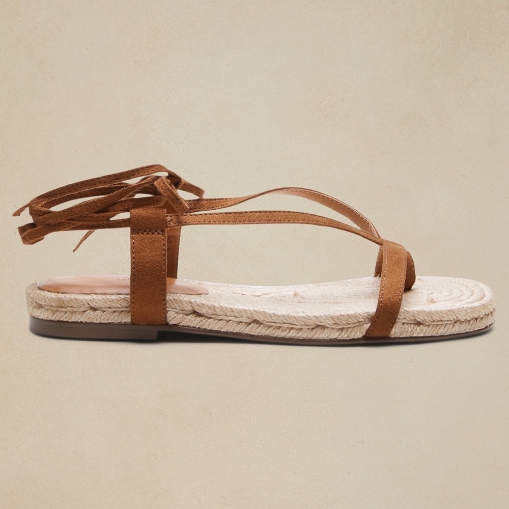 NWT BANANA REPUBLIC Leather Espadrille Gladiator Sandals Brown - Picture 2 of 3